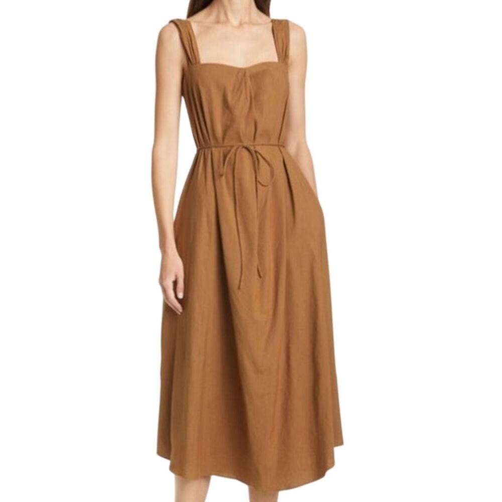 $375 Vince Poet Strap Linen Blend Midi Dress Small